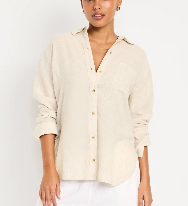 outerwear Old Navy Women's Linen-Blend Loose Button-Down Shirt Old Navy $22.49