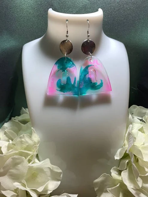accessory Ombré Resin Statement Earrings: Pink & Teal Abstract Jewelry Etsy - Seller $20.4
