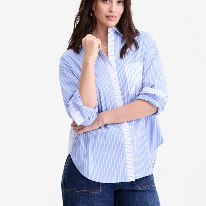 top On 34th Women's Oversized Stripe Button-Down Shirt Macy's $41.7