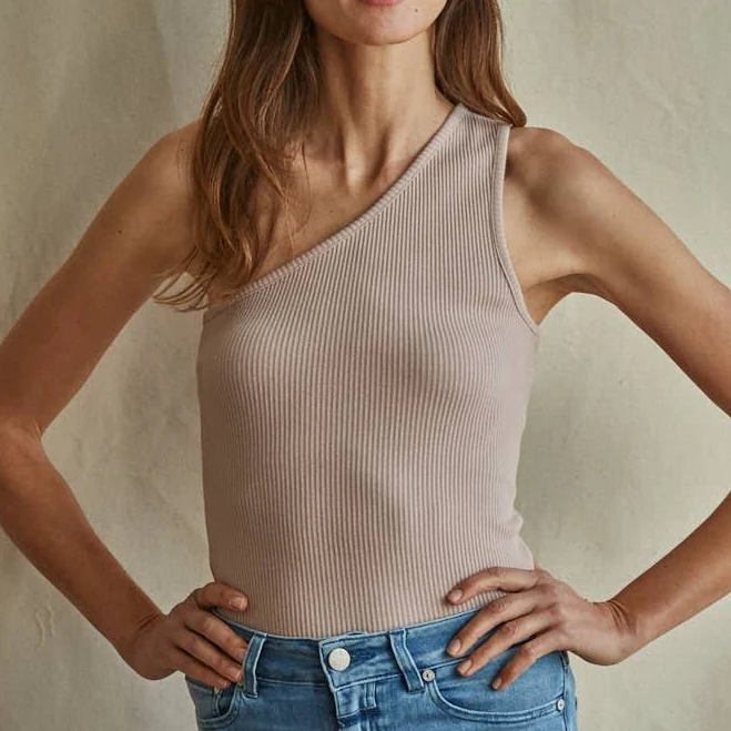 one shoulder top One Shoulder Fitted Ribbed Knit Sweater Midwest Muse $24