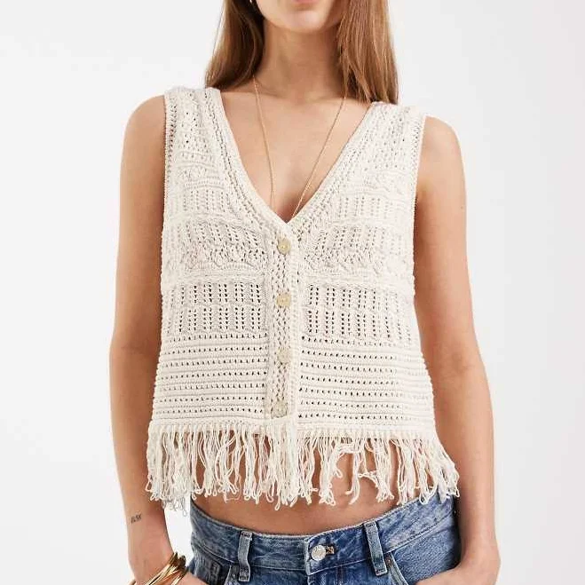 layer ONLY Crochet Knit Vest with Fringe Trim ASOS $58