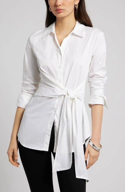 top Open Edit Waist Tie Cotton Poplin Shirt Nordstrom $49.99