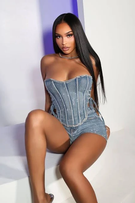 crop top Opulent Rhinestone Denim Corset Top edgebyks.com $35.99