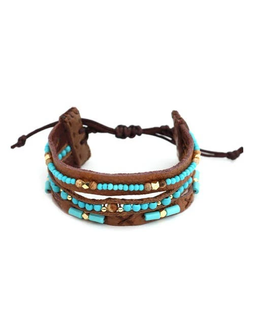 accessory Panacea Women's Adjustable Turquoise Bead & Leather Bracelet Nordstrom $39