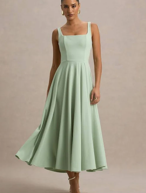 dress Parina Strappy Volume-Hem Midi Dress Club L London USA $160