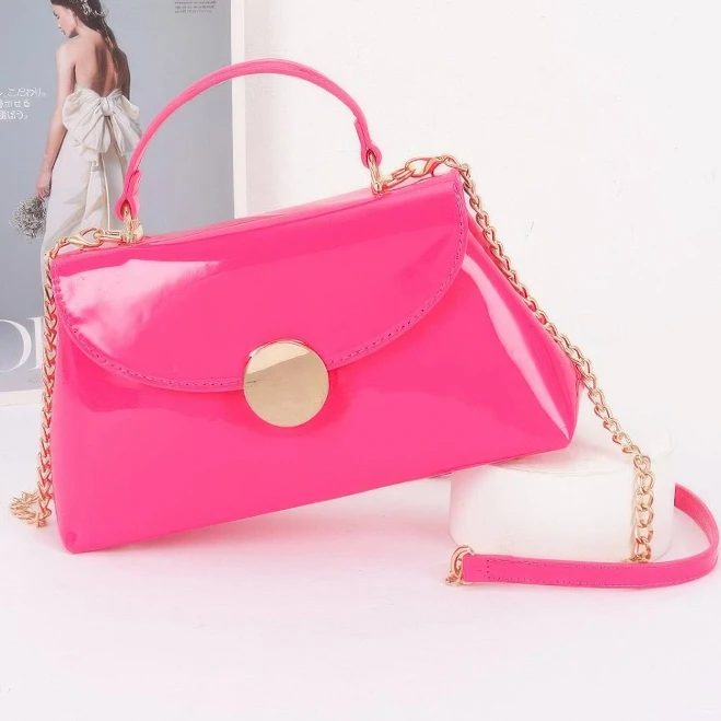 bag Patent Faux Leather Top Handle Bag Fuschia DiscountDressShop $45