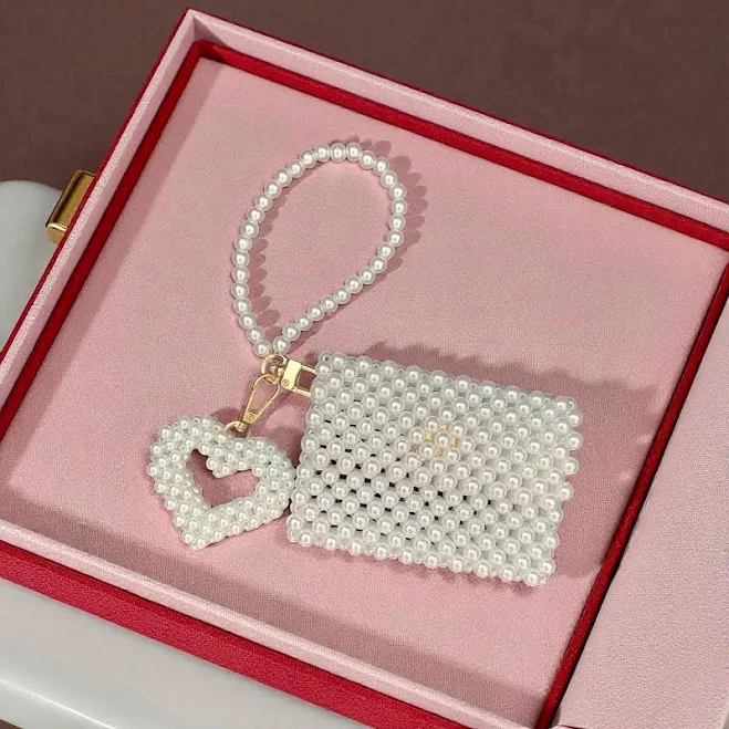 bag Pearl Beaded Heart Charm Wristlet Purse Etsy - Seller $45
