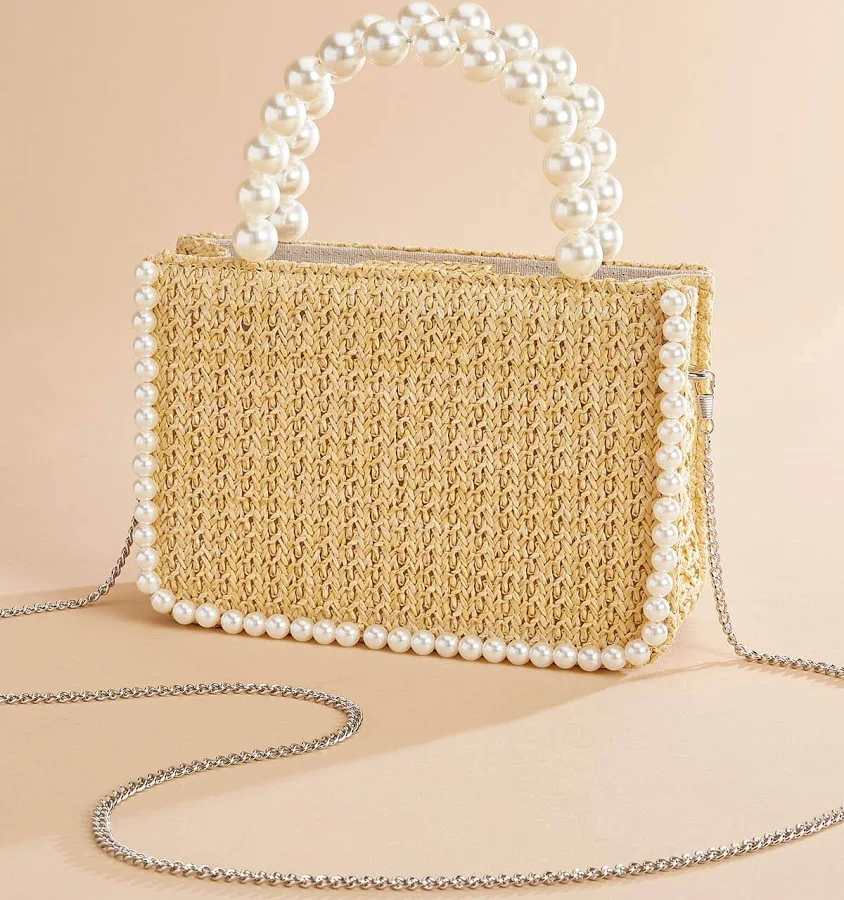 bag Pearl Trim Raffia Bag Versona $34.99