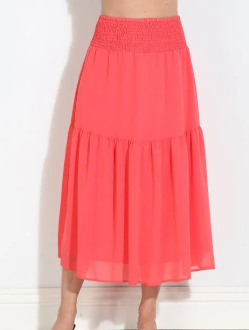 skirt Persimmon Chiffon Ruffle Midi Skirt Veronica M $78