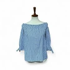 off-shoulder top Pimkie Blue And White Striped Smocked Off-the-Shoulder Top Size S eBay $10