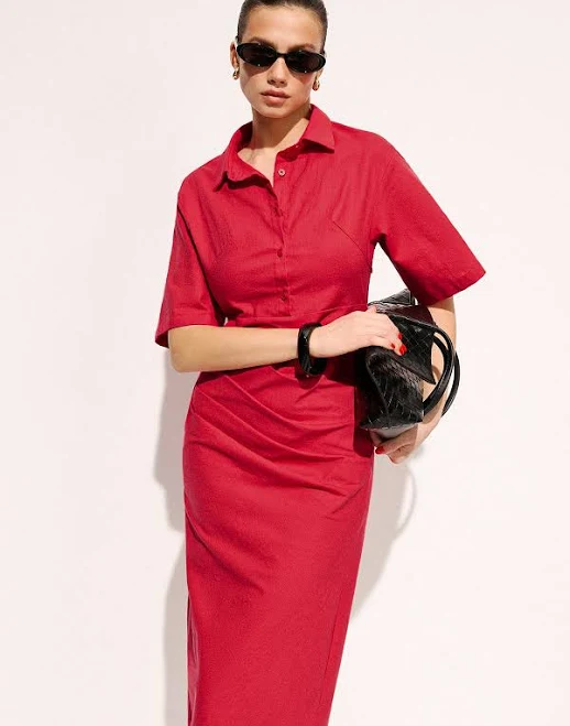 shirt dress Pleated Cotton Midi Dress Commense $45