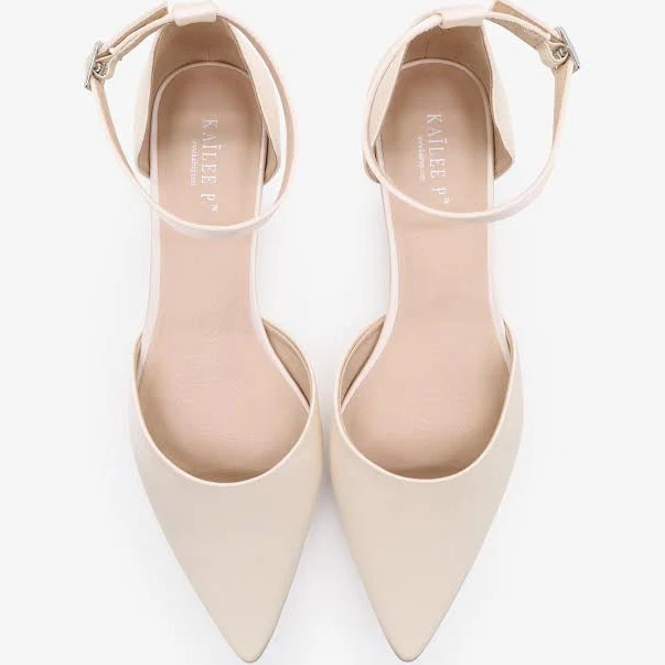 shoes Pointy Toe Satin Wedding Flats with Ankle Strap Kailee P. $119