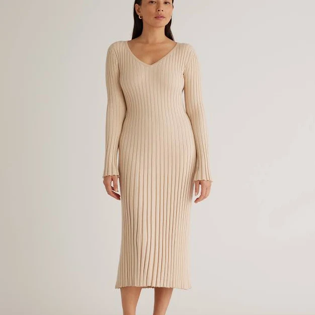 dress Quince Women's Ribbed Long Sleeve V-Neck Midi Dress Quince $69.9