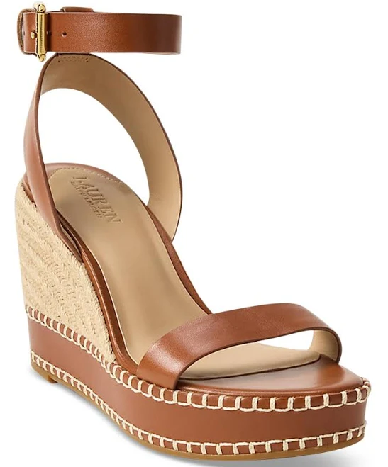 shoes Ralph Lauren Women's Hilarie Leather Espadrille Platform Wedge Sandals Macy's $108.5