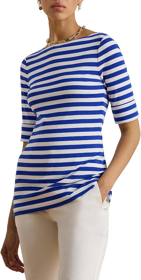 top Ralph Lauren Women's Striped Boat Neck T-Shirt Dillard's $39.86