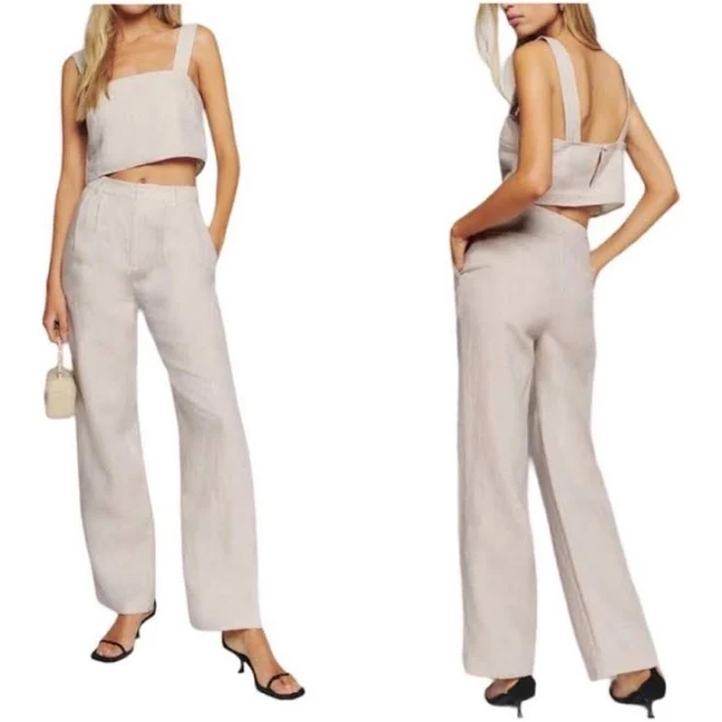 matching set Reformation Tops | Reformation Beige Linen Crop Tank And Wide-Leg Pants Set | Color: Cream | Size: S | Ashaviolet's Closet Poshmark $100