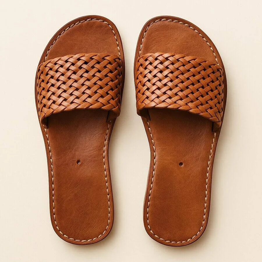 shoes Riad Breeze Hand-Woven Leather Slides Marrakeche Crafts $71.5
