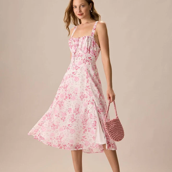 dress Rihoas Square Neck Ruched Floral Midi Dress Rihoas $25.99