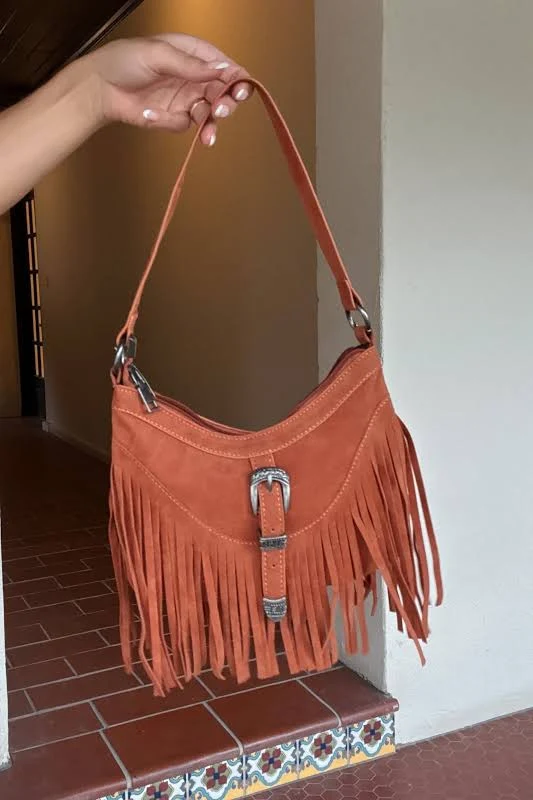 bag Rust Belted Suede Fringe Purse Thomas and Rye $34