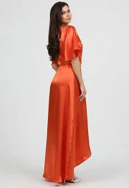 dress S Size Orange Wrap Satin Dress With Flutter Sleeves (Ready to Ship) Désir Couture $88.29