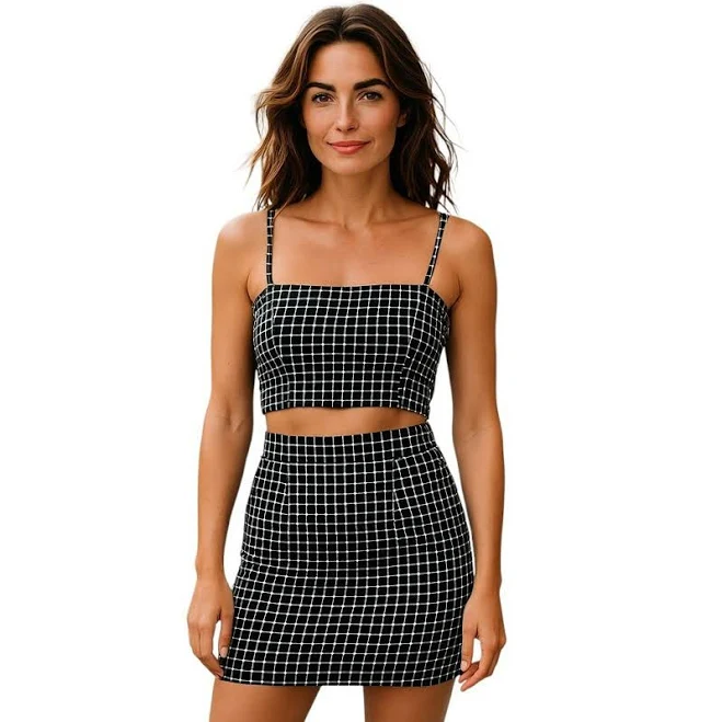 two piece set SHEIN Halter Top and Gingham Skirt Set Poshmark $18