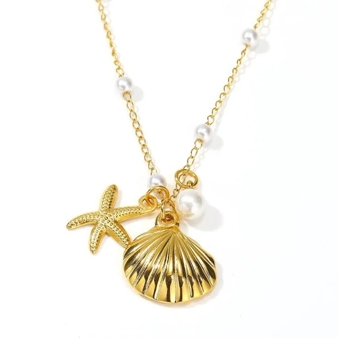 accessory Shell Chic Layered Gold Necklace Katie Rae Collection $62