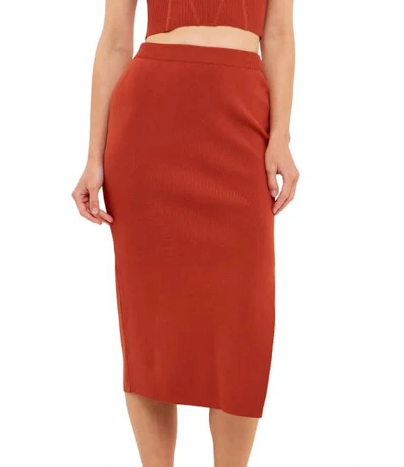 skirt Side Slit Midi Skirt In Burnt Orange ModeSens $70