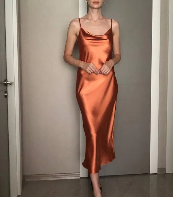 dress Silk Satin Cowl Neck Midi Length Slip Dress Etsy - Seller $135