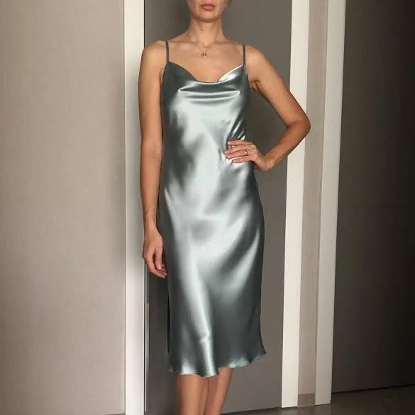 dress Silk Satin Cowl Neck Midi Length Slip Dress Etsy - Seller $135