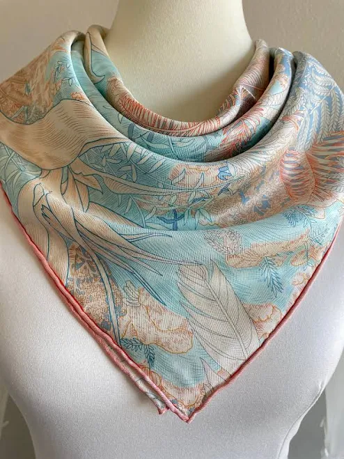 accessory silkqueenart Mulberry Silk Twill Scarf Pink BlueTropical Plants 26" 70cm Square Silk Bandana Head Hair Scarf Gift for Woman Etsy - Seller $39.99