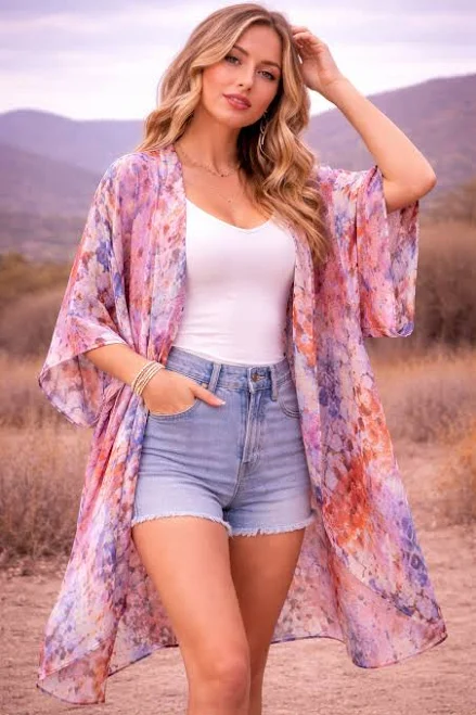 kimono Silky Abstract Print Kimono Krush Kandy $28