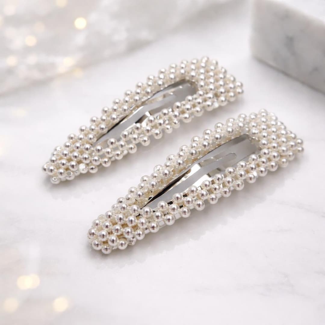 accessory Silver Pearl Snap Hair Clips – Elegant Faux Pearl Barrettes for Women & Girls | Minimalist Hair Accessories | Bridal, Party, Everyday Wear Etsy $8.3