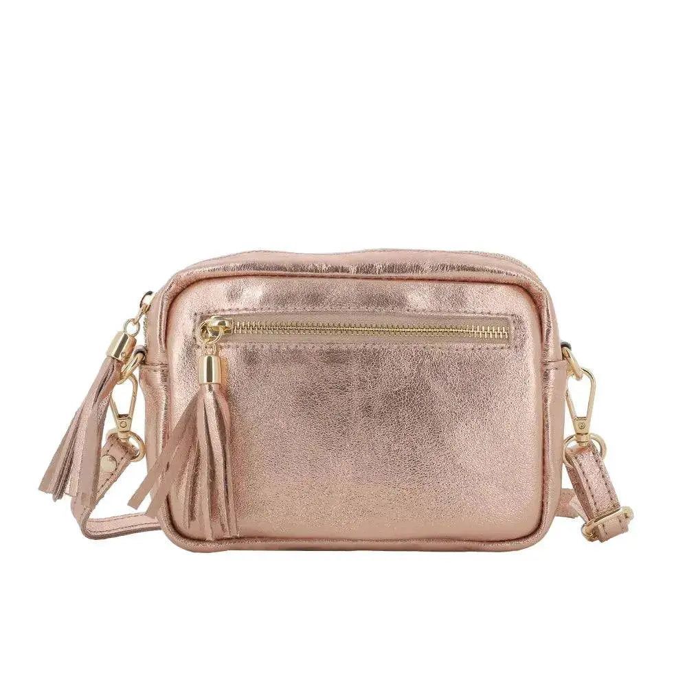 bag Small square iridescent leather shoulder bag in Rose Gold Crocochic $42