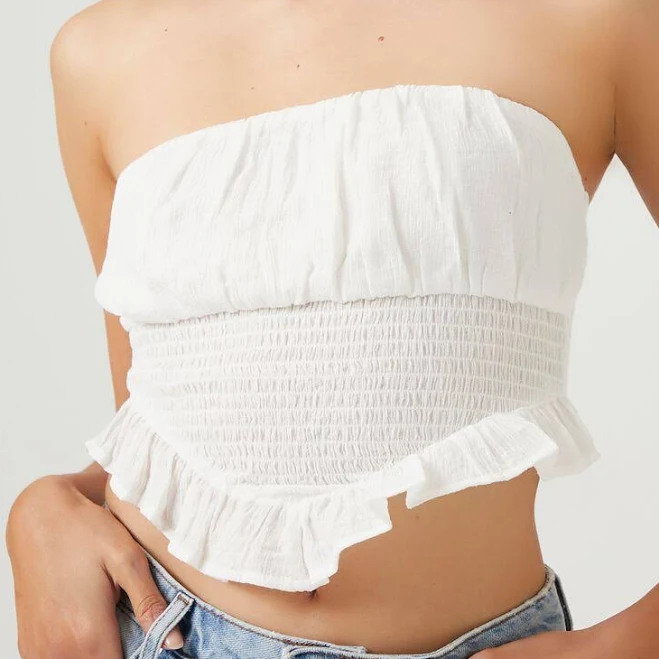 top Smocked Ruffle-Trim Tube Top Forever 21 $7.98