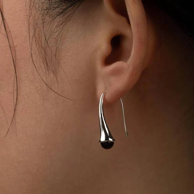 accessory Sterling Silver Minimalist Dangle Black Onyx Earrings Etsy - Seller $25