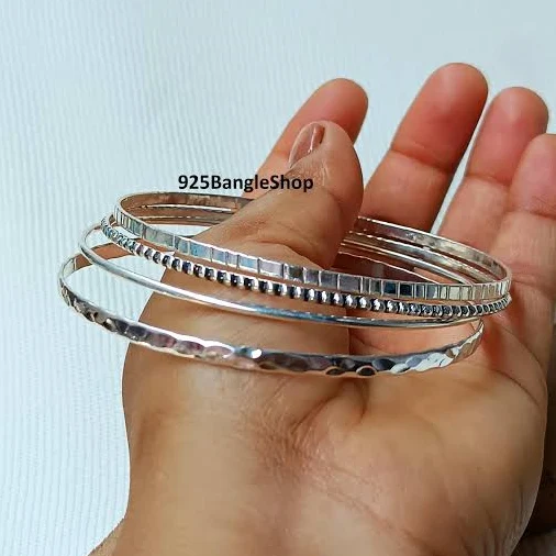 accessory Sterling Silver Stacking Bangles - Set of 4 Minimalist Jewelry Etsy - Seller $10.25