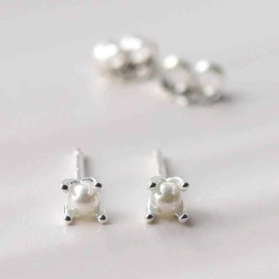 accessory Sterling Silver Tiny Pearl Stud Earrings Etsy - MarthaJacksonSilver $21.05