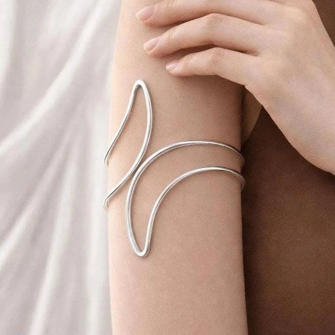 accessory Sterling Silver Wavy Chunky Arm Cuff Bracelet Etsy - Seller $25.23
