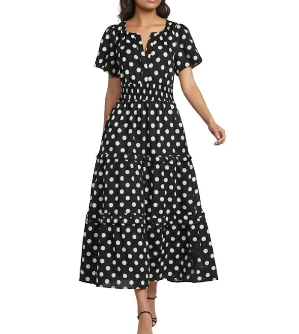 dress Sugarlips Palmer Polka Dot Split V-Neck Short Sleeve Tiered Poplin Maxi Dress Dillard's $99