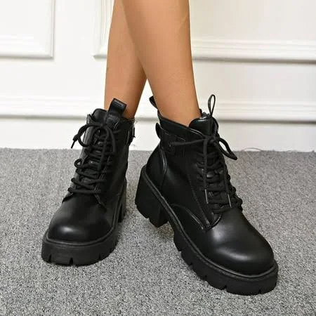 shoes Sunvit Womens Chunky Platform Combat Boots - Black, Size 41, PU Upper, Lace-Up with Buckle, Easy-Care & Stable for All-Day Casual Wear, Women's, Size: Walmart - SUNVIT Fashion $38.71