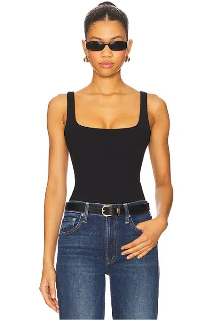 top Susana Monaco Essential Low Back Tank Thong Back Bodysuit in Black - size M REVOLVE $148