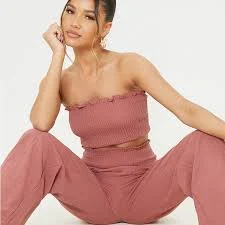 top Terracotta Linen Shirred Bandeau Top-8 PRETTYLITTLETHING.COM Poshmark $5