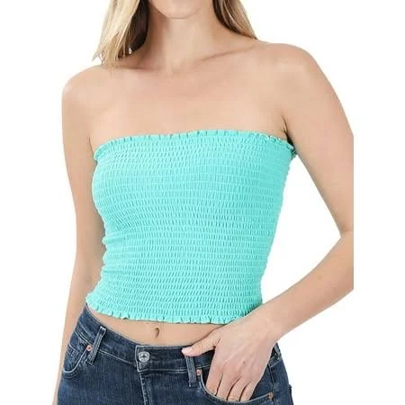 top TheLovely Women's Strapless Smocked Bandeau Tube Crop Top Walmart - TheLovely $18.99