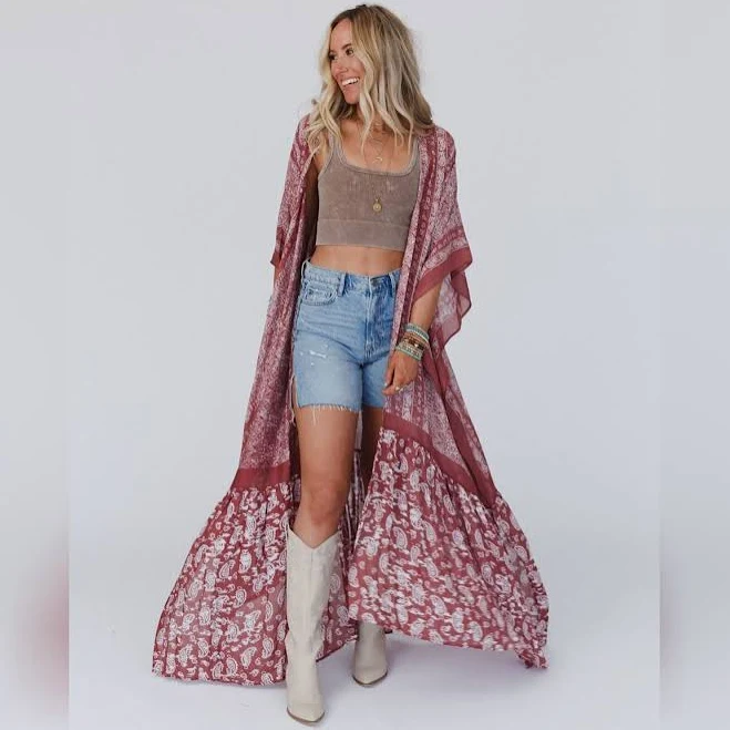 kimono Three Bird Nest Women's Paisley Tapestry Free Flow Duster Kimono Three Bird Nest $35
