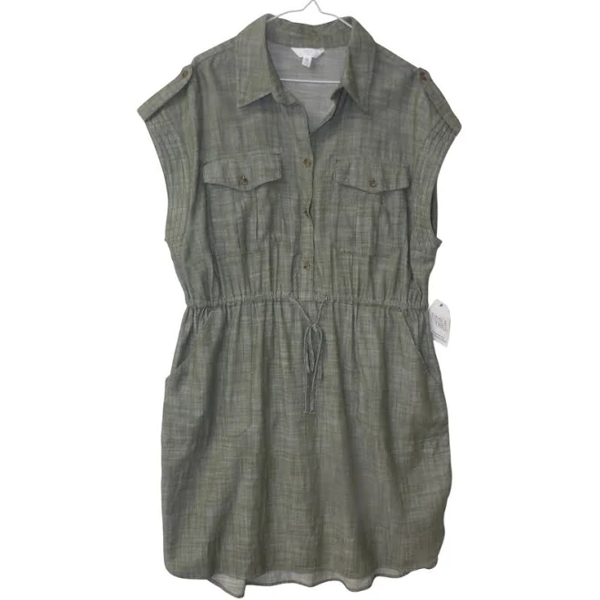 shirt dress Time And Tru Olive Green Utility Shirt Dress Drawstring Waist Casual eBay - sweetpicasso $18