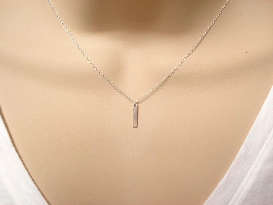 accessory Tiny Sterling Silver Minimalist Bar Necklace Etsy - Seller $22.4