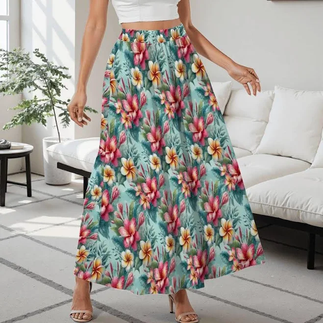 skirt Tropical Island Style Hibiscus Floral Maxi Skirt with Pockets Etsy - Seller $46.6