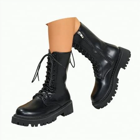 shoes Unga Combat Boots Women's Lace-Up Military Mid-Calf Boots Women's Walmart - UngA $53.61