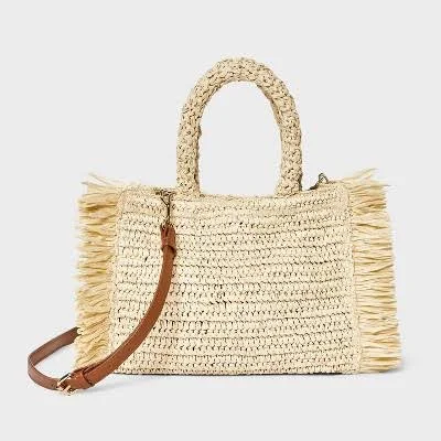 bag Universal Thread Straw Fringe Crossbody Tote Handbag with Detachable Strap Target $35
