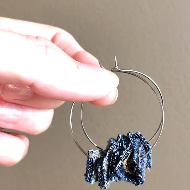 accessory Upcycled Denim Hoop Earrings Etsy - Seller $18.46